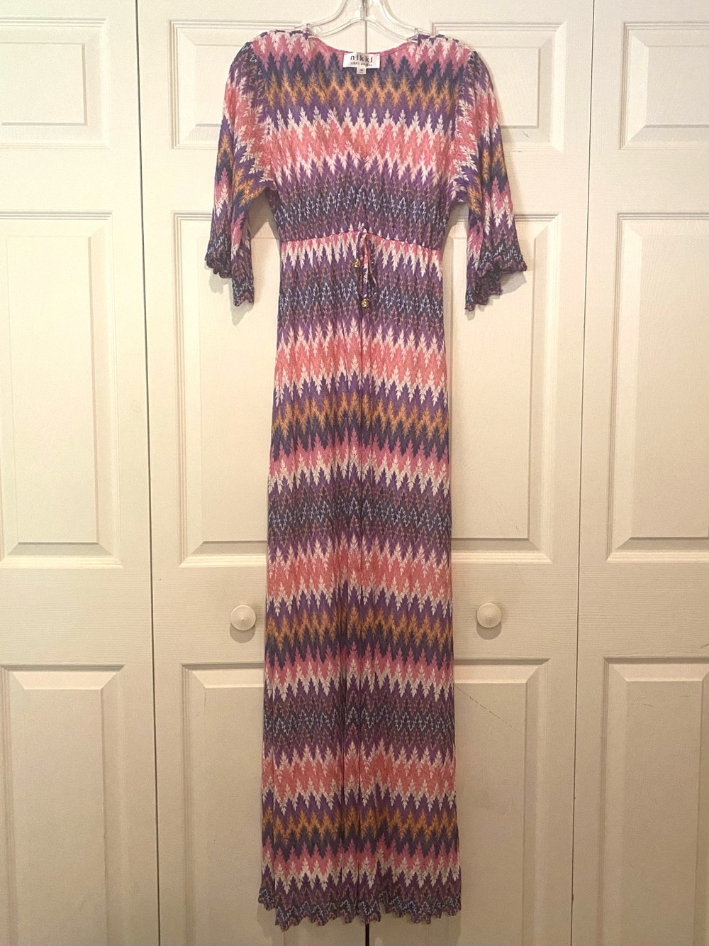 NWT Nikki Poulos Missoni-Inspired Zigzag Print Sretch Maxi Dress With Slip XS